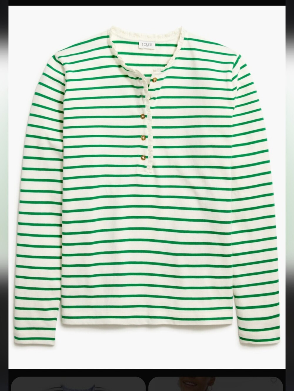 J.Crew Green & White Striped Henley